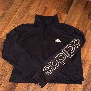 Adidas Women's Black Cropped Half-Zip Sweatshirt